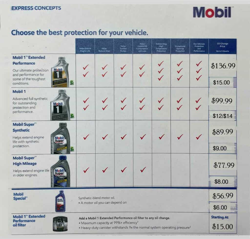 Mobil deals express lube